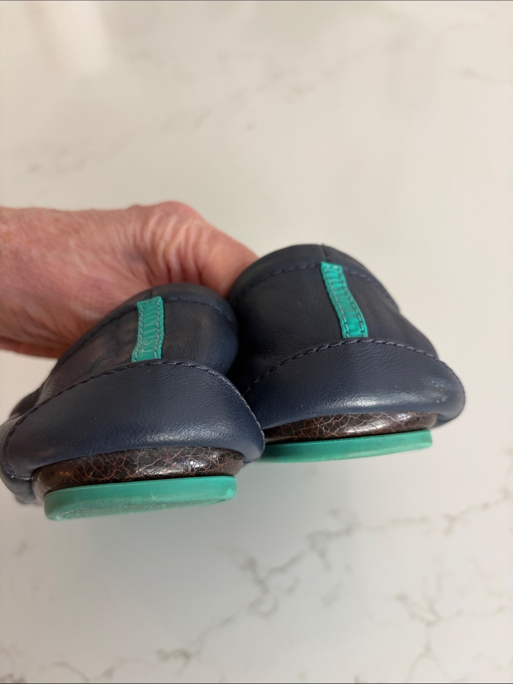 Tieks Navy Leather Ballet Flats with Teal Heel Tab - Picture 5 of 5